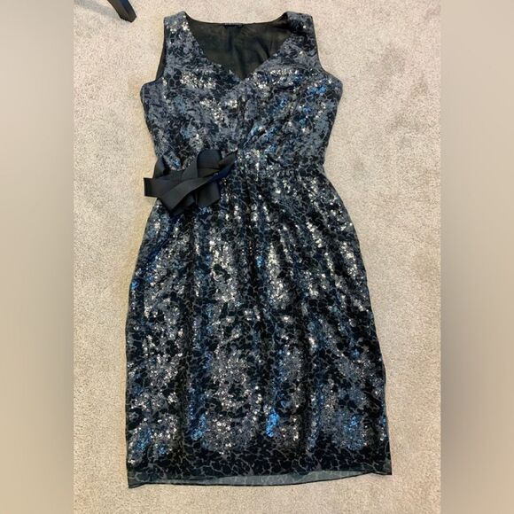 Elie Tahari Brown black sequin leopard print sleeveless cocktail dress Sz 10 - Picture 6 of 13